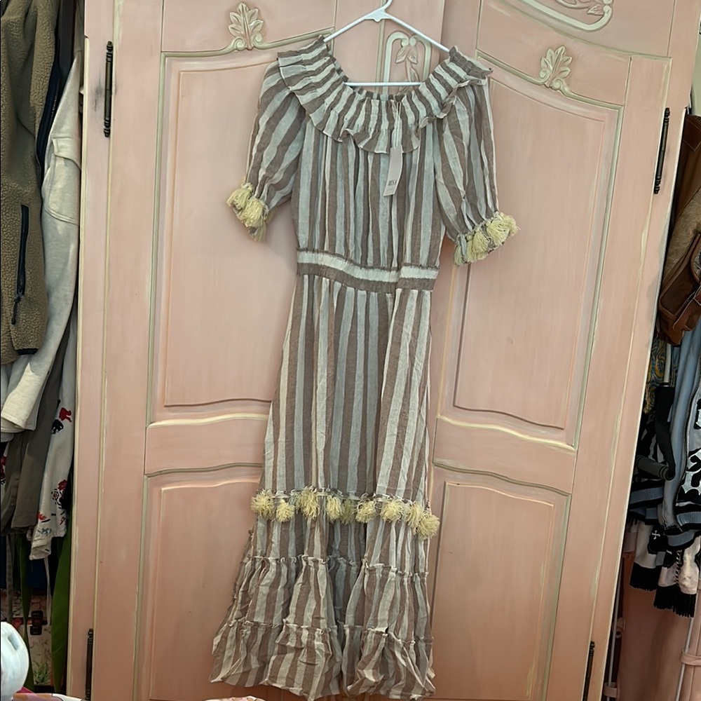 MISA NWT Striped Off-Shoulder Dress with Ruffle Stripped. Adorable! Fun Size S